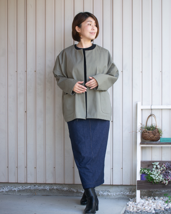 ☆有料☆【紙の型紙/布帛専用】ノーカラードルマンライトコート（Freeサイズ）