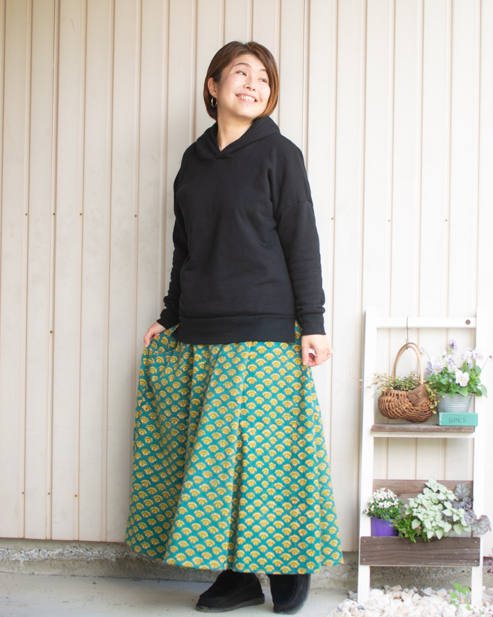 【型紙・生地キット】ハンドブロックプリントで作る♪ひとさじのスパイス スカート（M～Lサイズ）