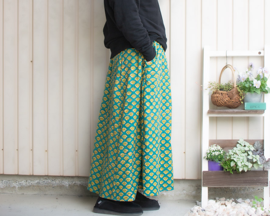 【型紙・生地キット】ハンドブロックプリントで作る♪ひとさじのスパイス スカート（M～Lサイズ）