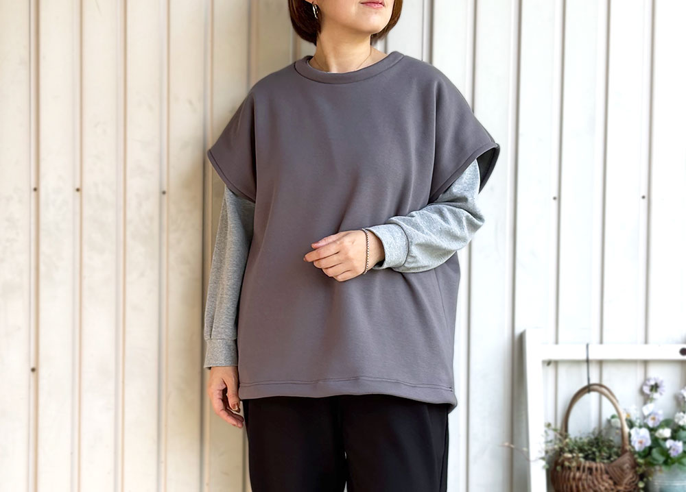 【型紙・生地キット】1時間で作ろう♪ゆるりベスト（ボンバーヒート・L～LLサイズ）