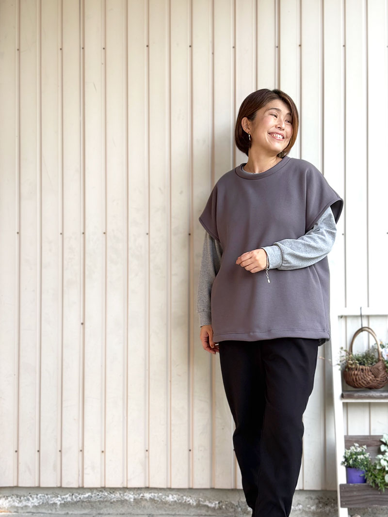 【型紙・生地キット】1時間で作ろう♪ゆるりベスト（ボンバーヒート・L～LLサイズ）