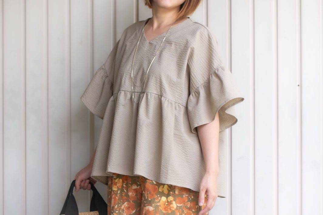【型紙・生地キット】刺繍生地の組み合わせ♪ふわりオーバーブラウス(ワンサイズ/Lサイズ)