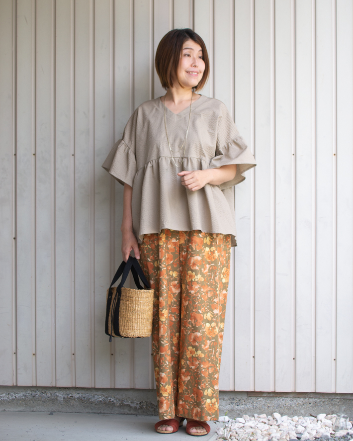 【型紙・生地キット】刺繍生地の組み合わせ♪ふわりオーバーブラウス(ワンサイズ/Lサイズ)
