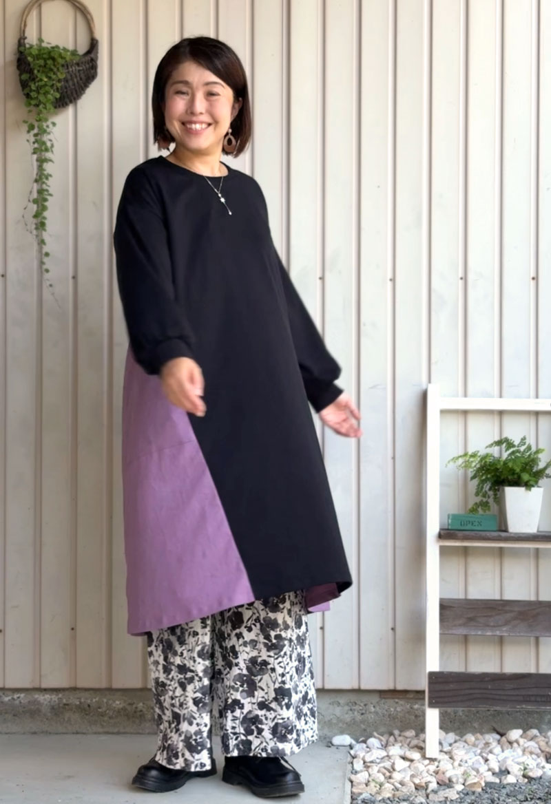 【型紙・生地キット】異素材でカラーを楽しむ♪切り替えチュニックワンピース