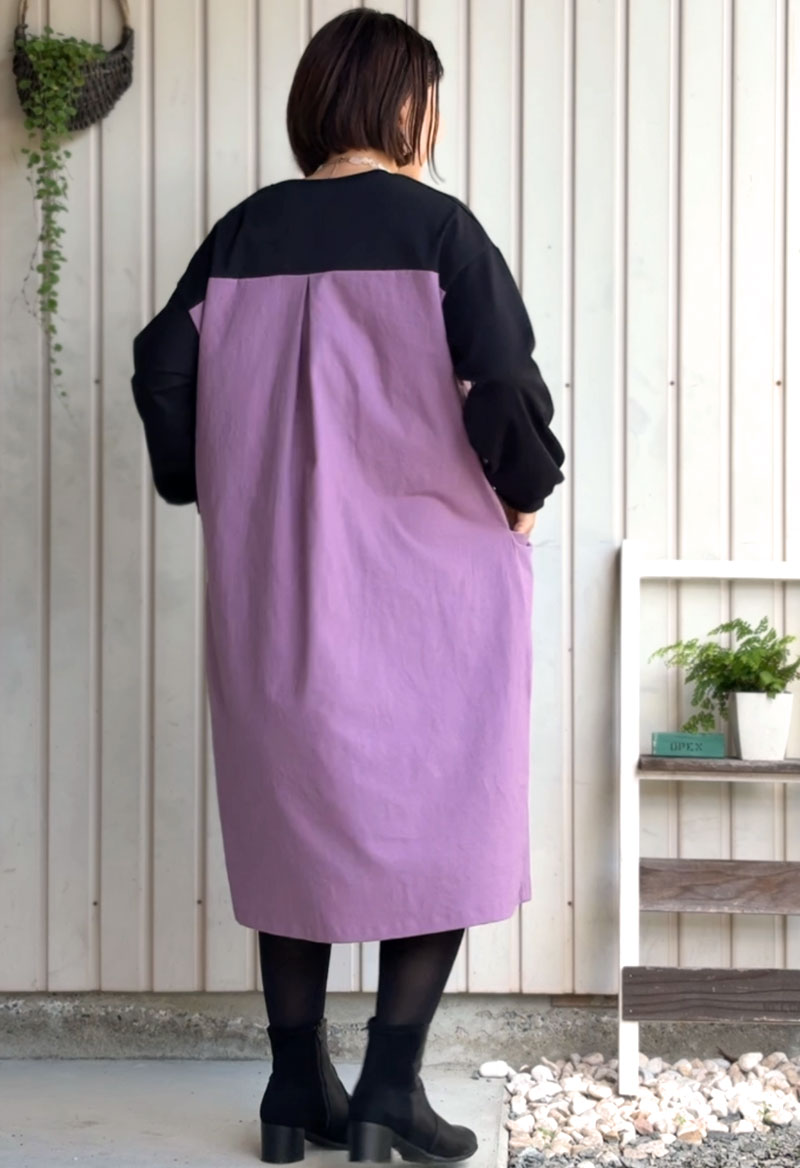 【型紙・生地キット】異素材でカラーを楽しむ♪切り替えチュニックワンピース
