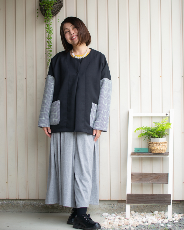 【型紙・生地キット】柄も無地も、私好みに。ダブルフェイスで作るノーカラードルマンライトコート