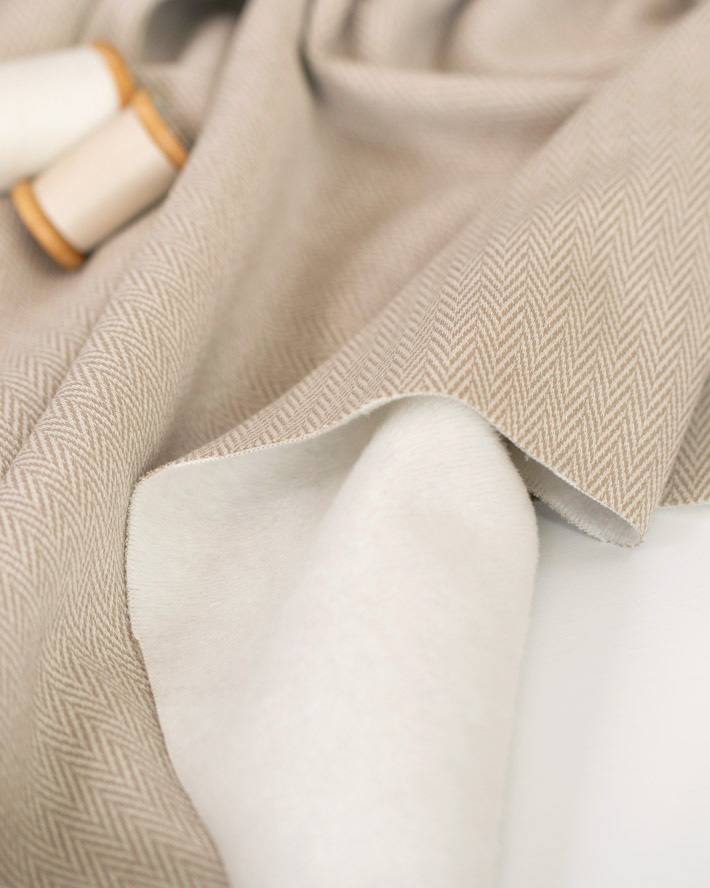 【ニット】着る毛布ボンバーヒートツイード・ヘリンボーン柄（グレー/ベージュ）オーダーカット