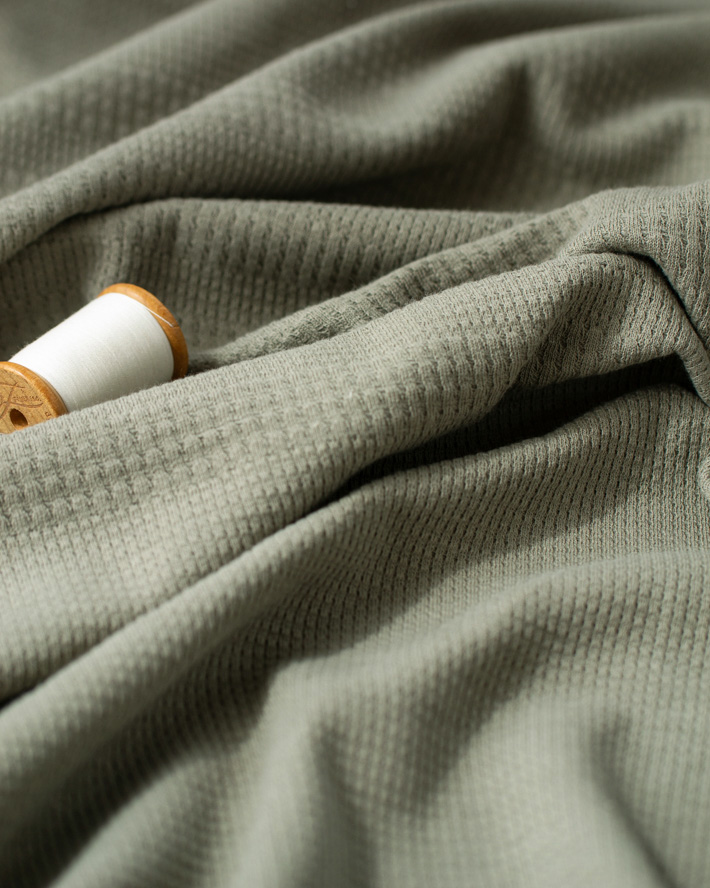 パネル単位での販売【ニット】カットソーに♪接結ニットみたいなやわらかパネルボーダー（カーキグレー）