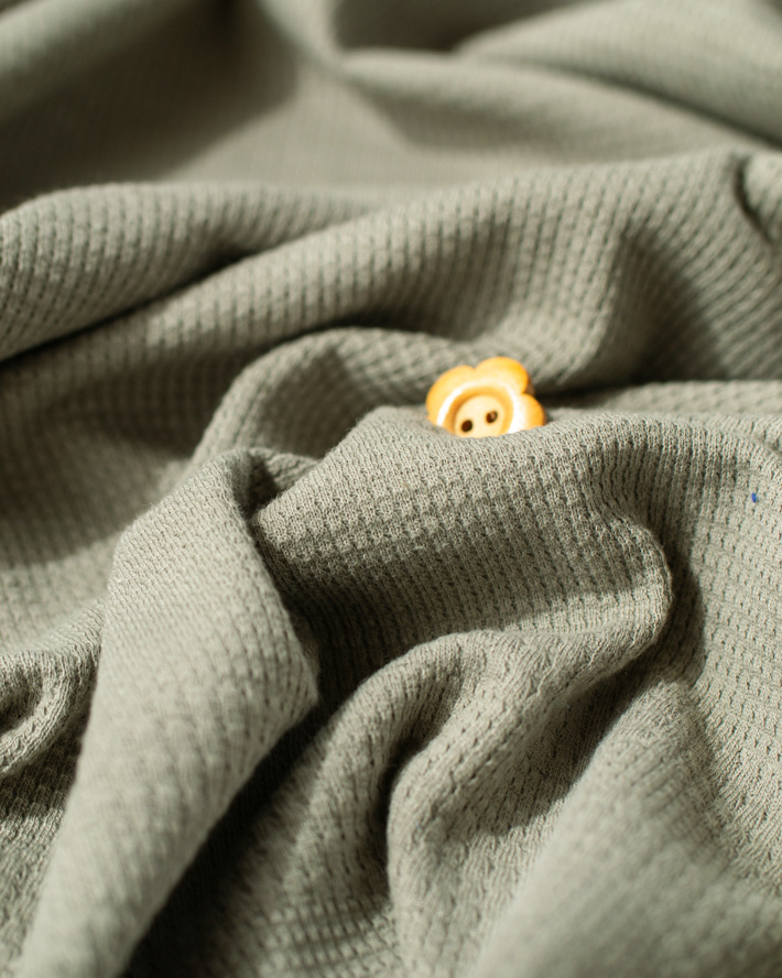 パネル単位での販売【ニット】カットソーに♪接結ニットみたいなやわらかパネルボーダー（カーキグレー）