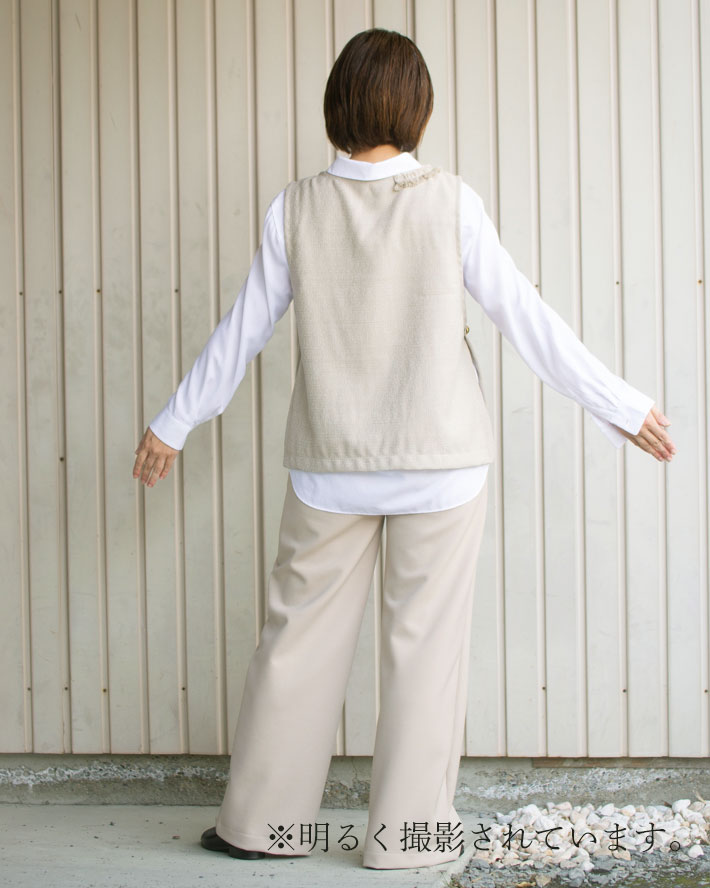 【布帛】ボトムス向き♪もっちり良く伸びストレッチダブルサテン（ベージュ/チャコールグレー）