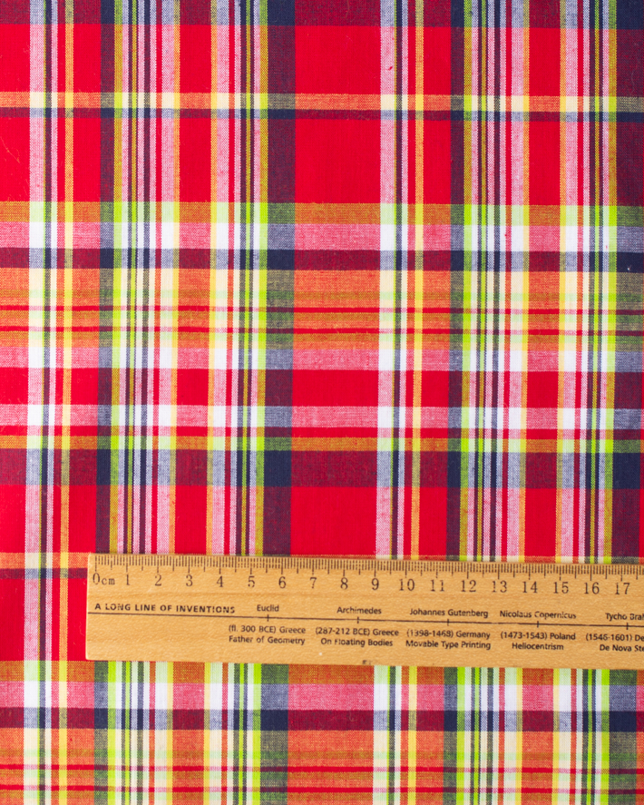 【布帛】さらっとコットンの鮮やかなタータンチェック♪（レッド系）