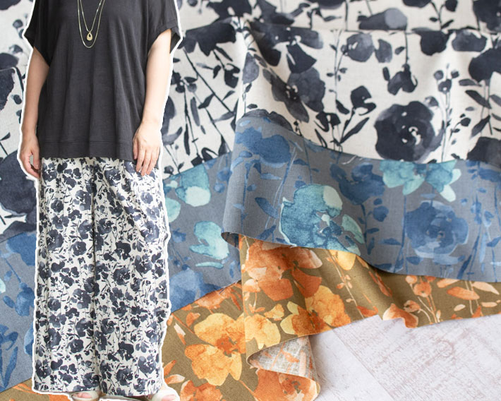 コットンリネンシーチンググラデーションフラワー（3色）